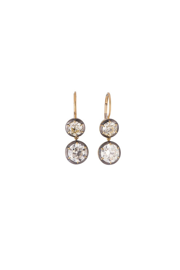 Sylva & Cie Double Old European Diamond Drop Earrings
