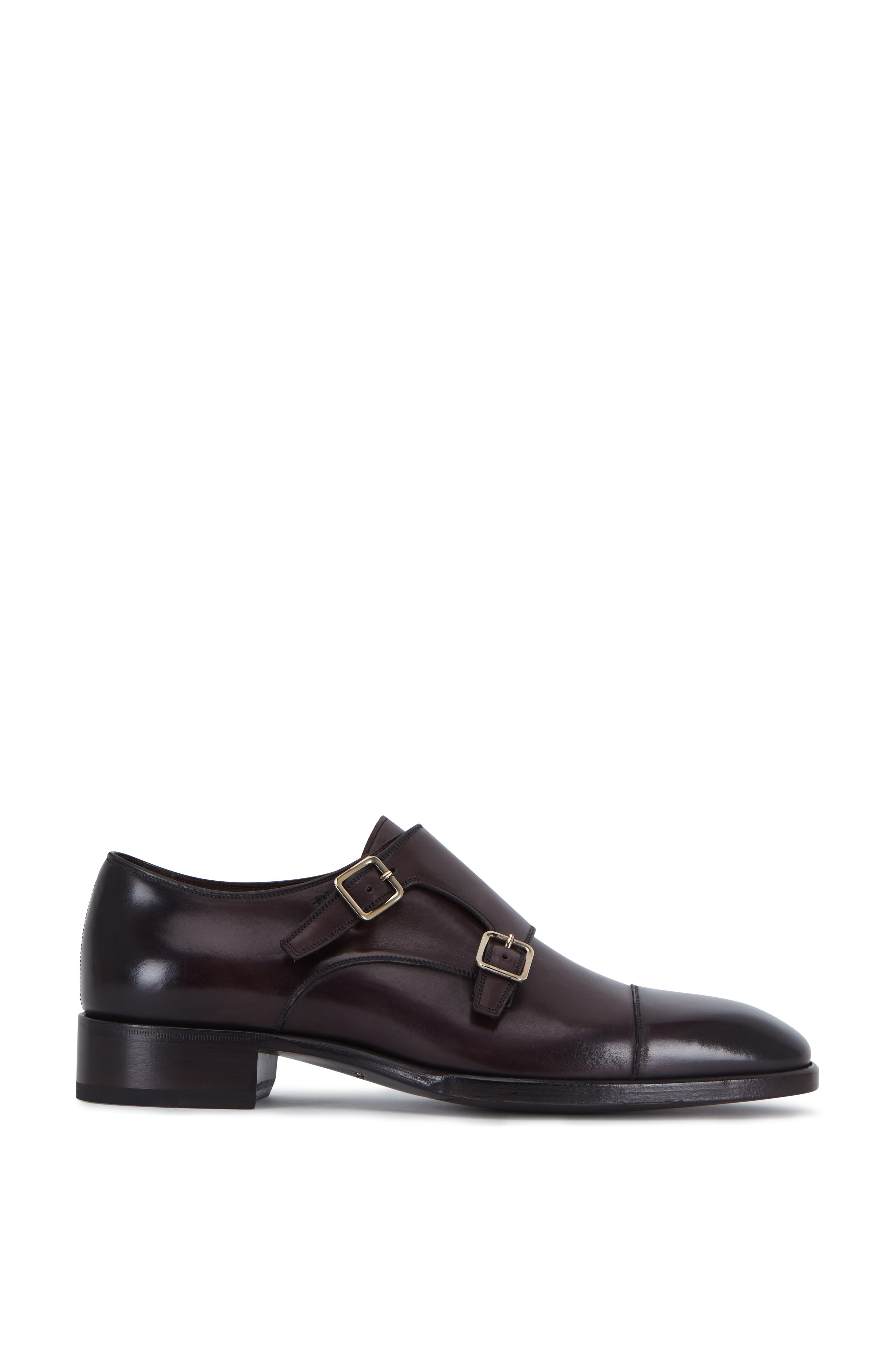 Tom Ford - Dark Brown Leather Cap-Toe Monk Shoe