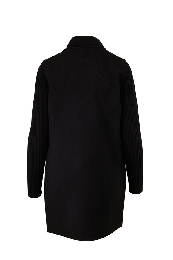 Kinross - Black Wool & Cashmere Open Front Topper 