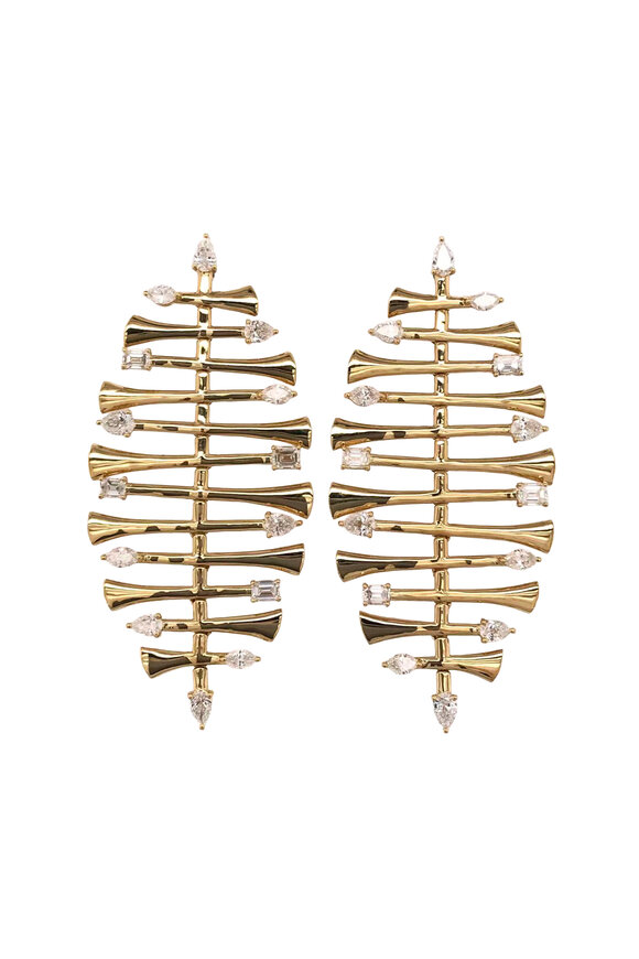 Ruchi 18k Yellow Gold Mixed Pave Fishbone Earring - view 1