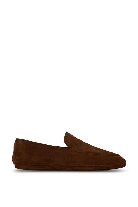 Trask Preston Black Italian Suede Shearling Slipper