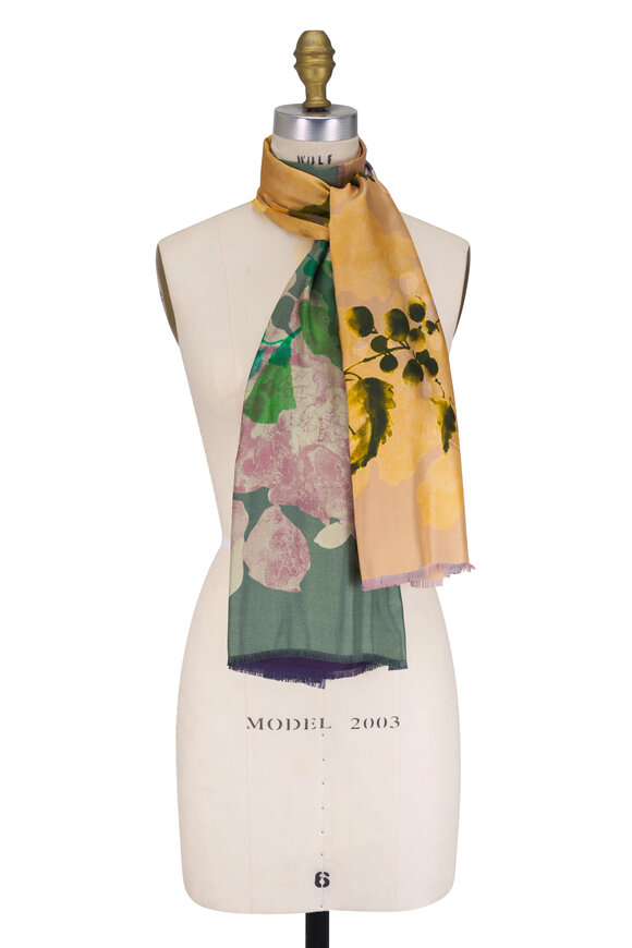 Odeeh Jade & Yellow Multicolor Double Print Floral Scarf
