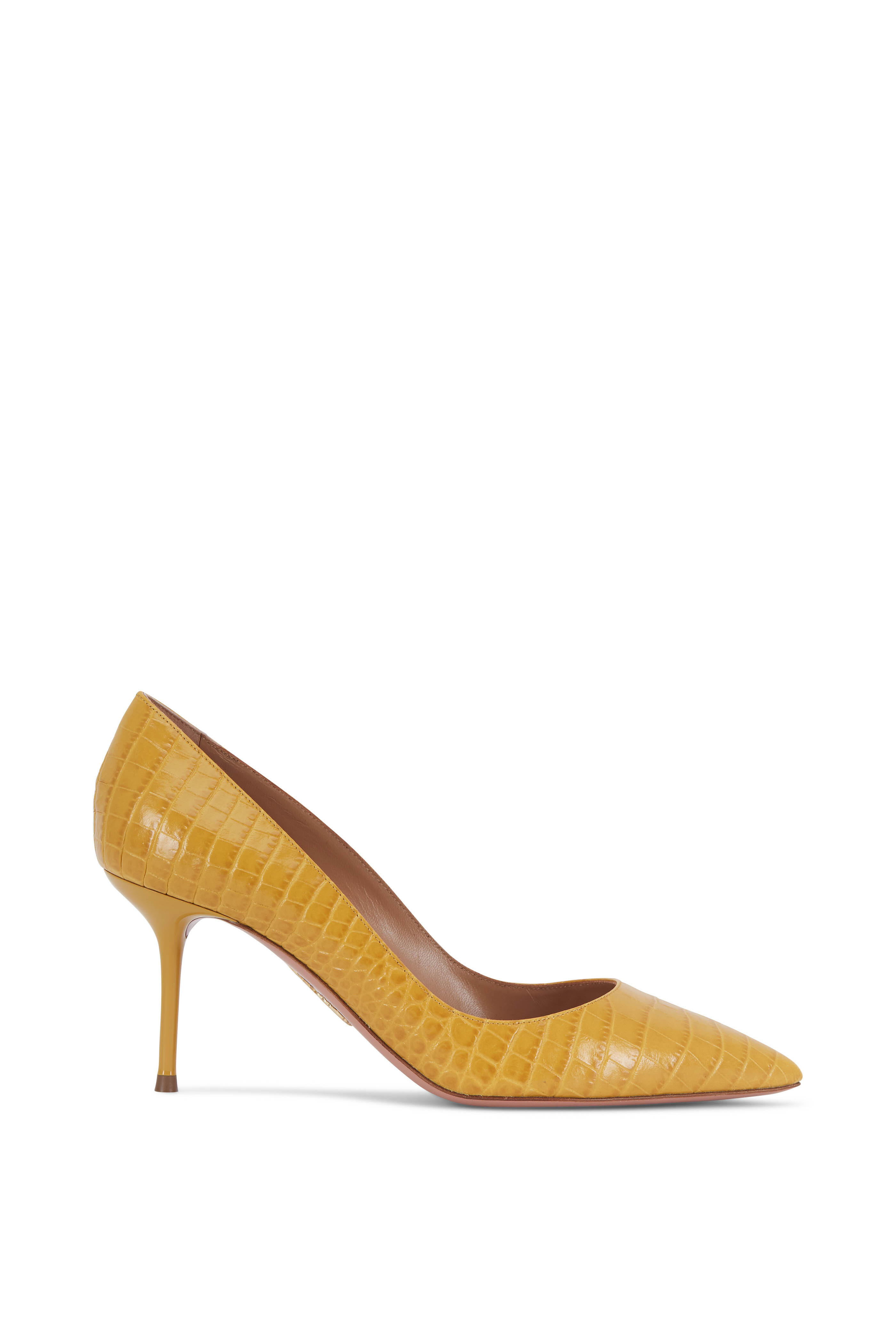 Aquazzura - Purist Ochre Crocodile Embossed Leather Pump, 75mm