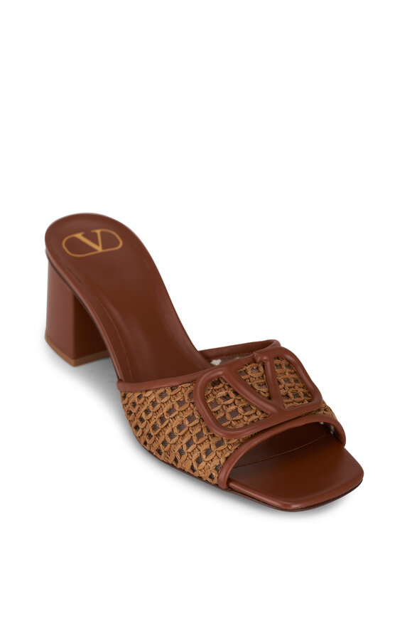 Valentino Garavani Brown Raffia & Leather Heel Slide, 60mm  