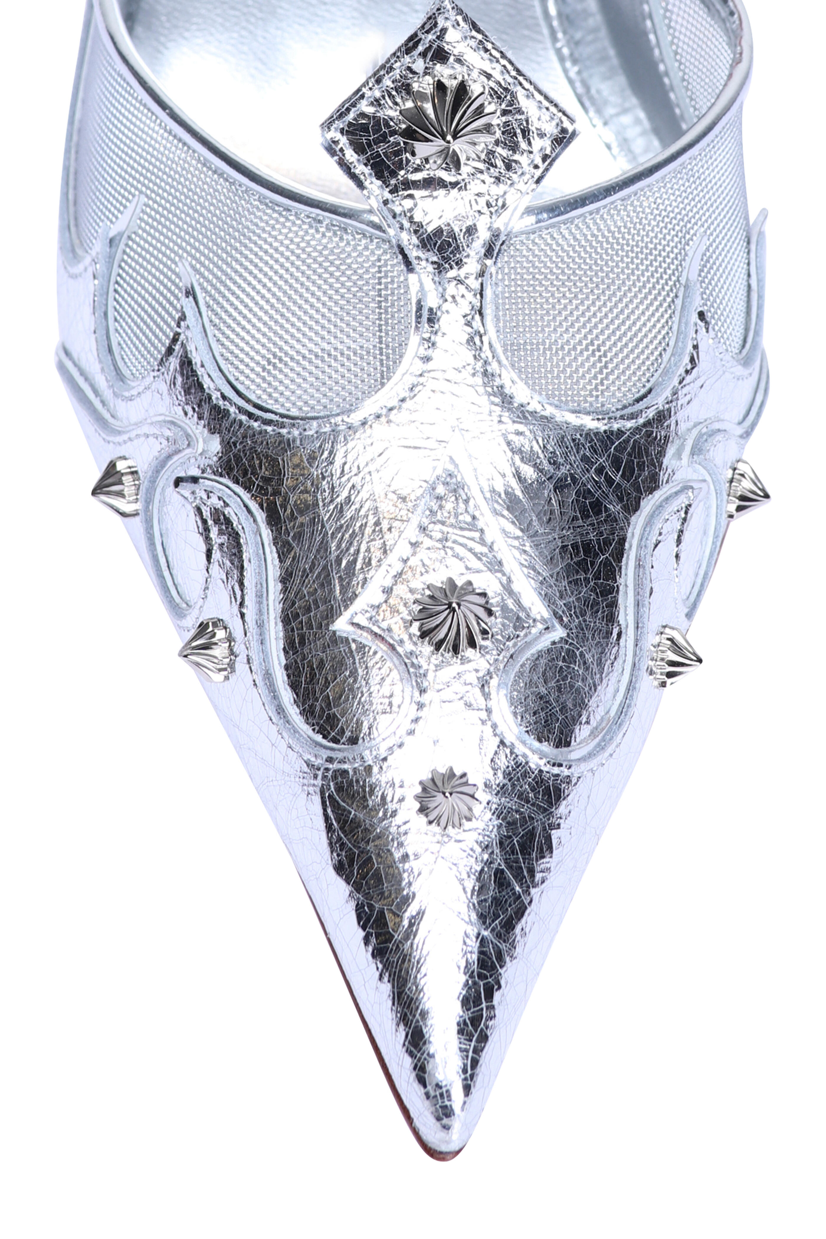 Christian Louboutin - Teetiag Silver Leather & Mesh Western Pump