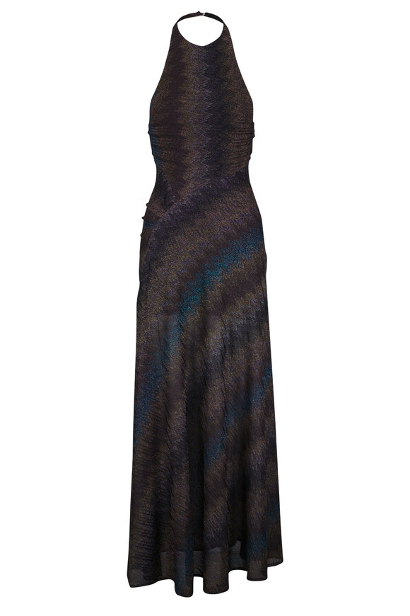 Missoni Navy Blue Metallic Halter Gown