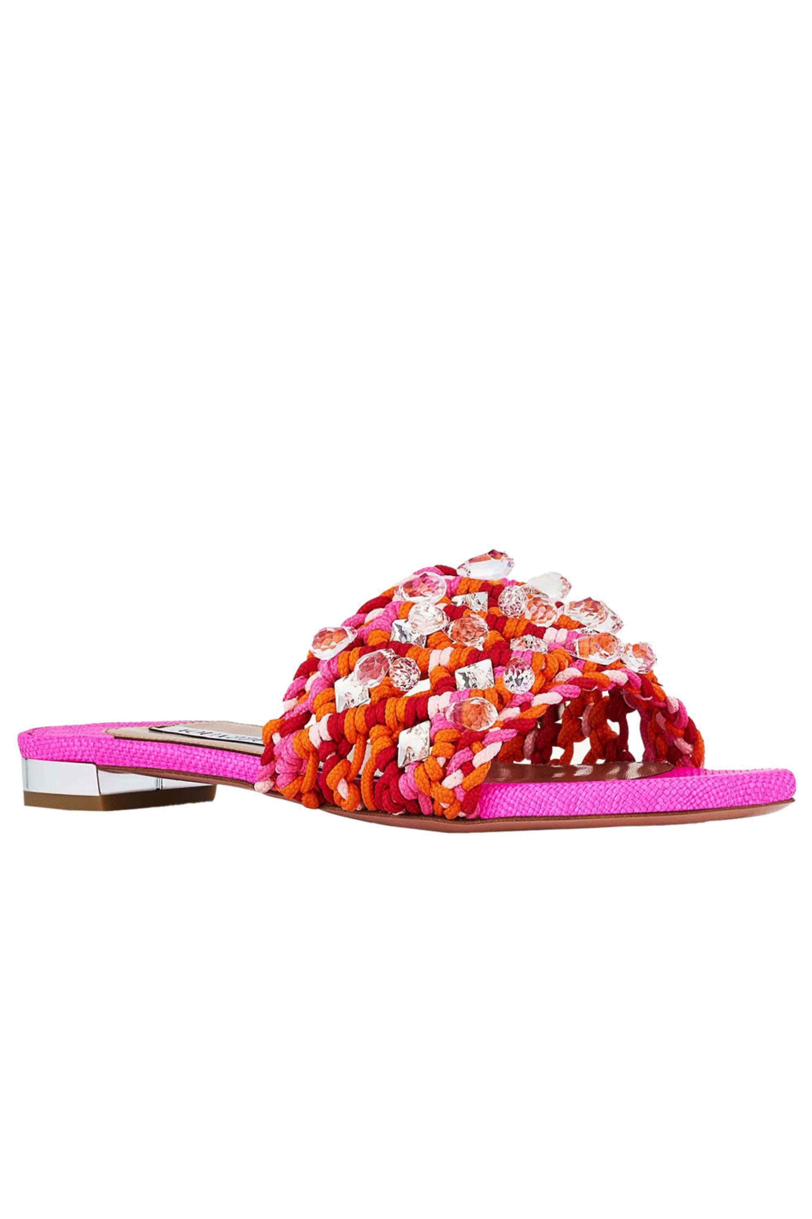 Aquazzura - Crystal Cote Flat in Pink and Red | Mitchell Stores