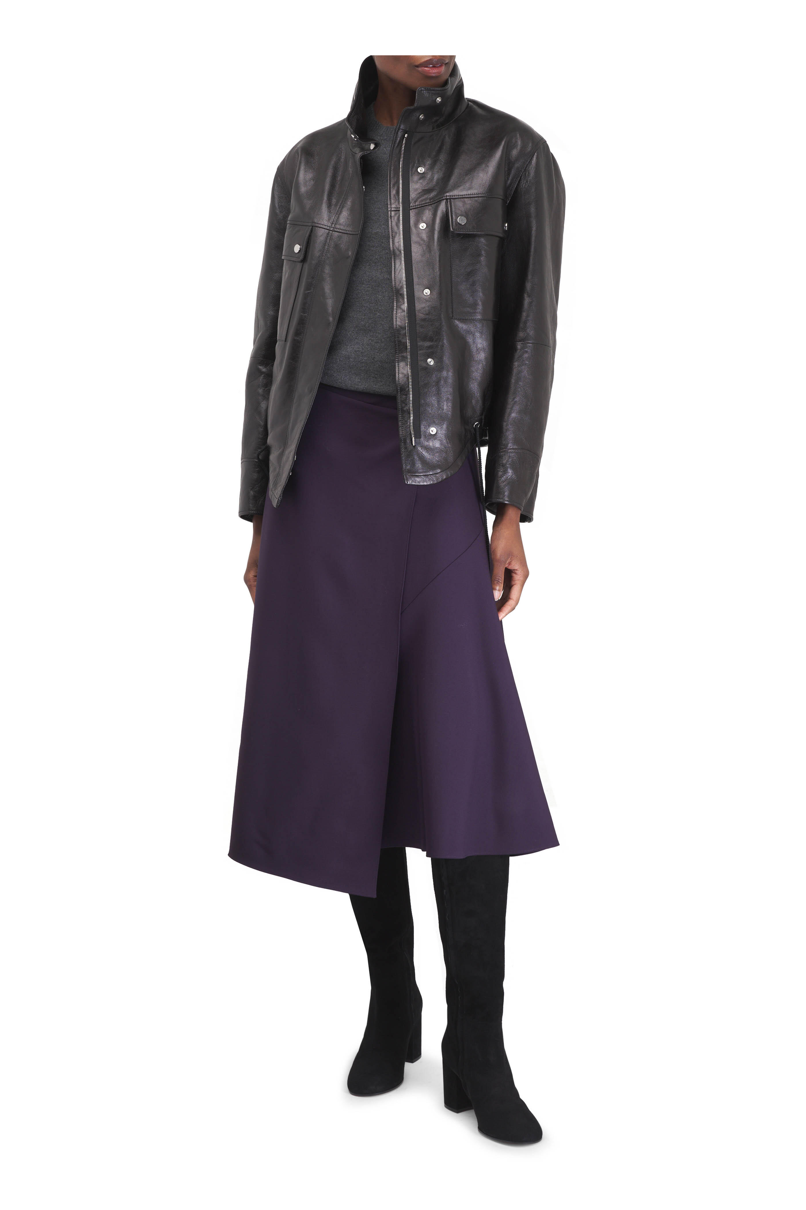 Michael Kors Collection - Black Leather Bomber Jacket