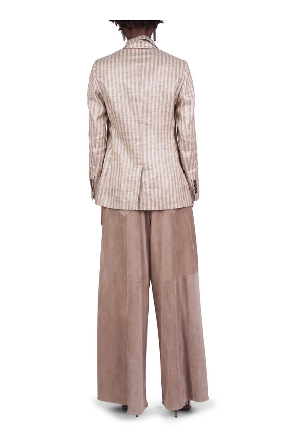 Brunello Cucinelli Beige Stripe Single Breasted Jacket - view 3