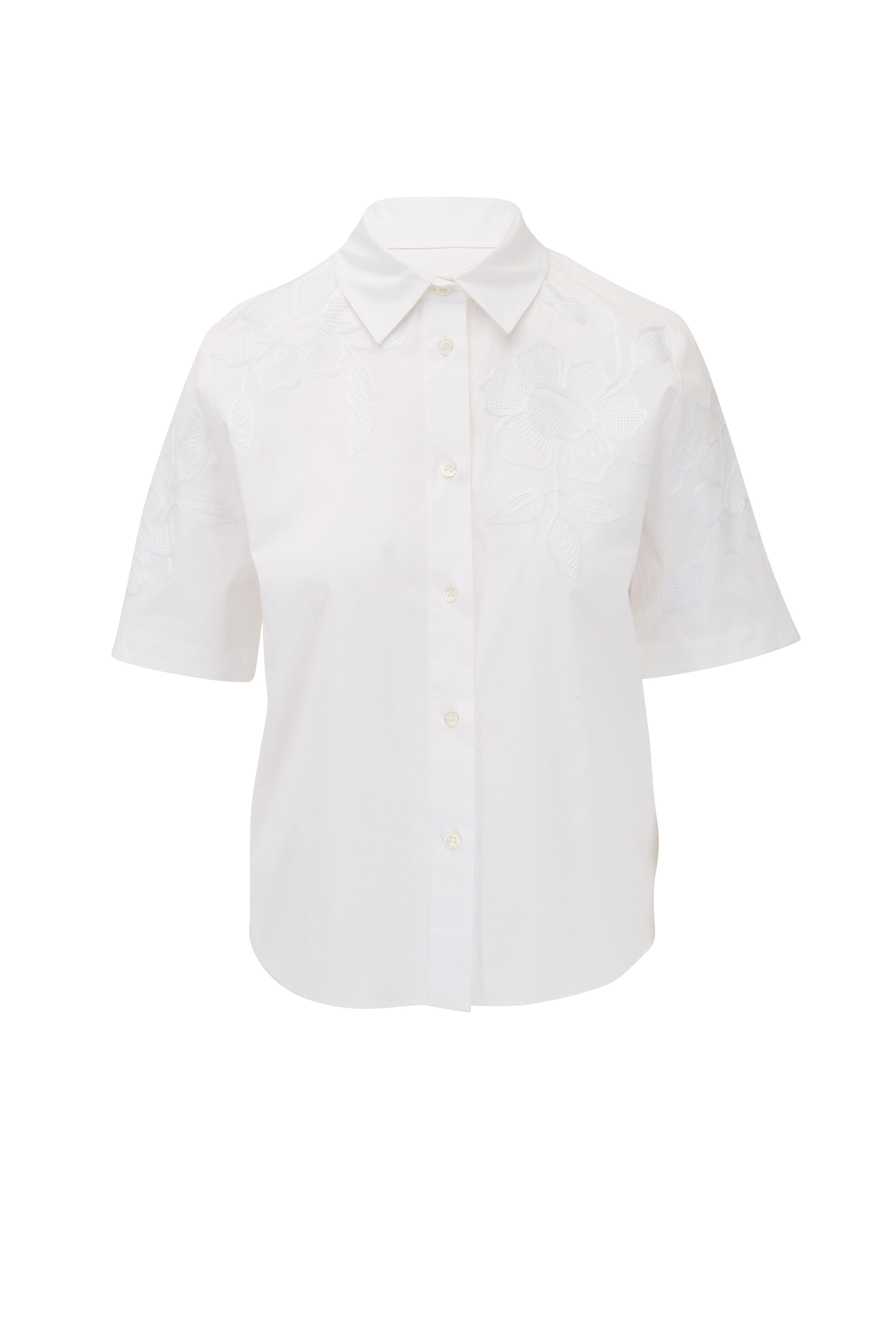 Carolina Herrera - White Embroidered Short Sleeve Blouse
