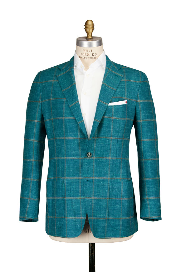 Kiton Teal Blue Windowpane Sportcoat - view 2
