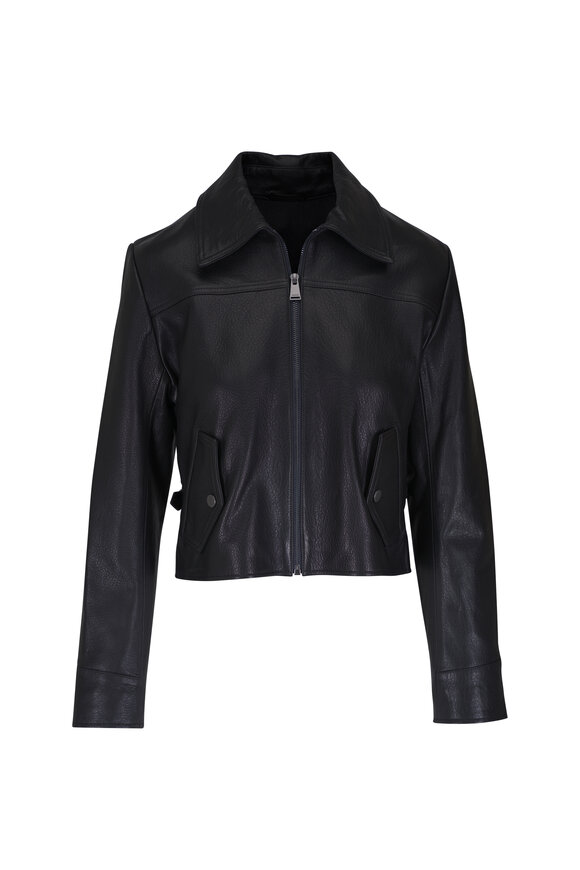 R13 - Shrunken Black Stand Collar Leather Jacket
