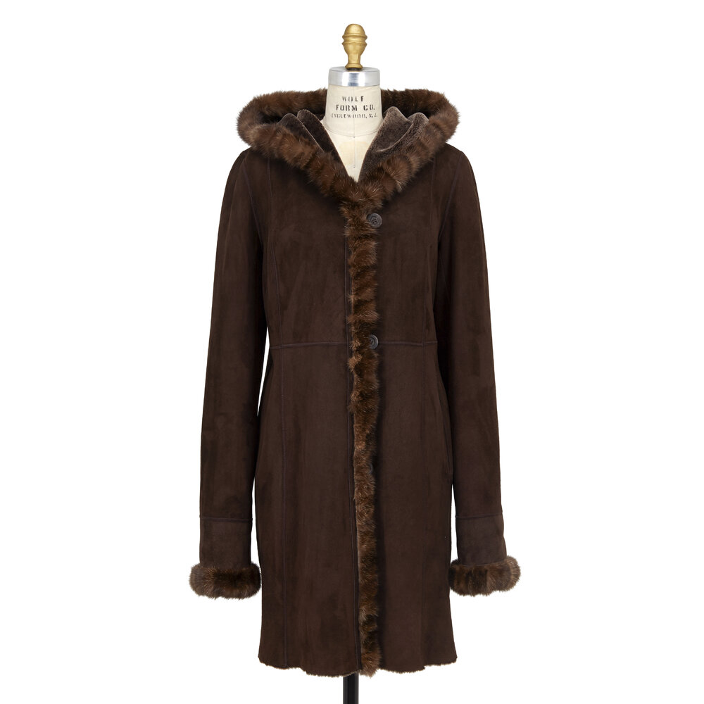 Viktoria Stass - Brown Brisa Shearling & Sable Hooded Coat