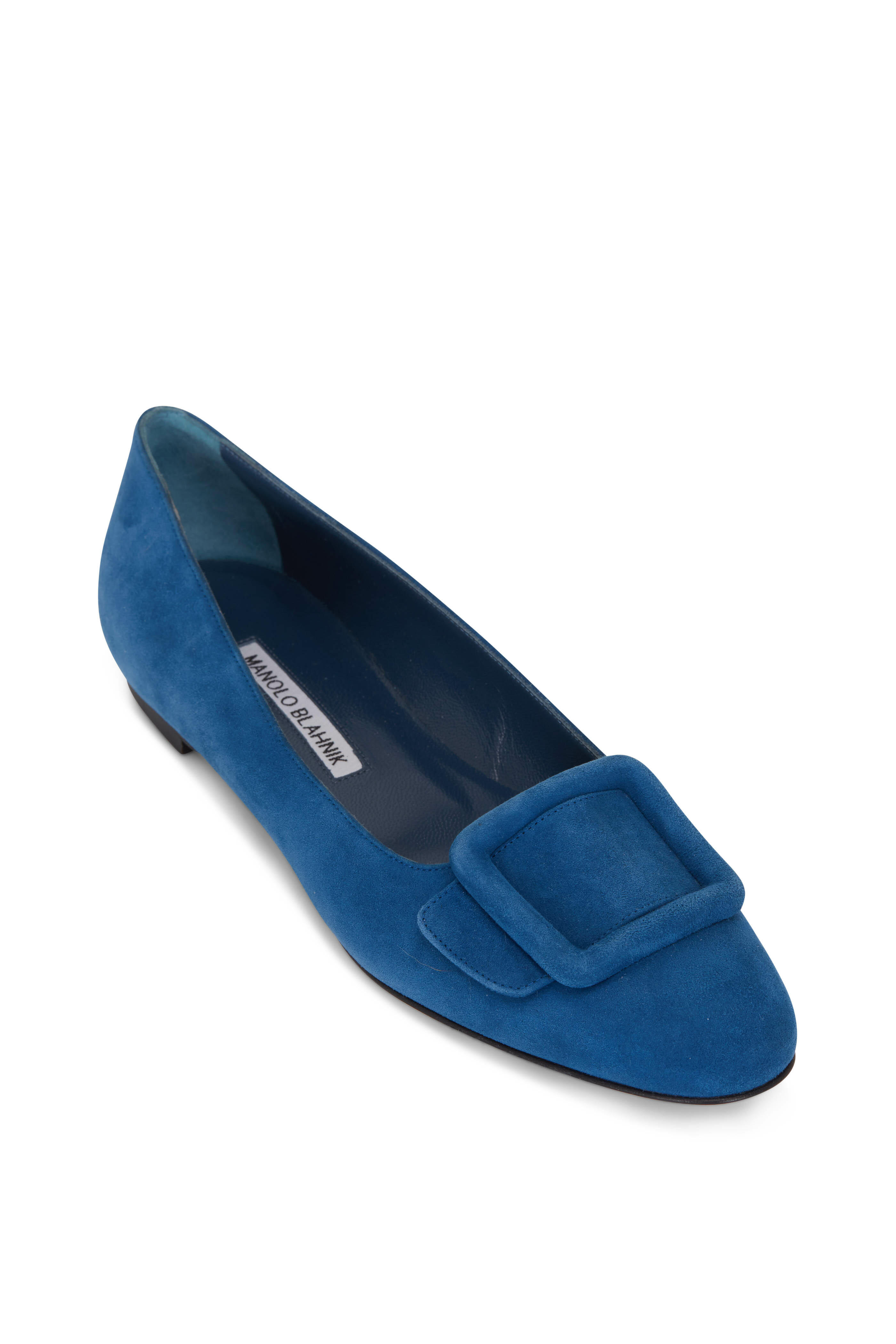 MANOLO BLAHNIK hot Blue Suede Flats