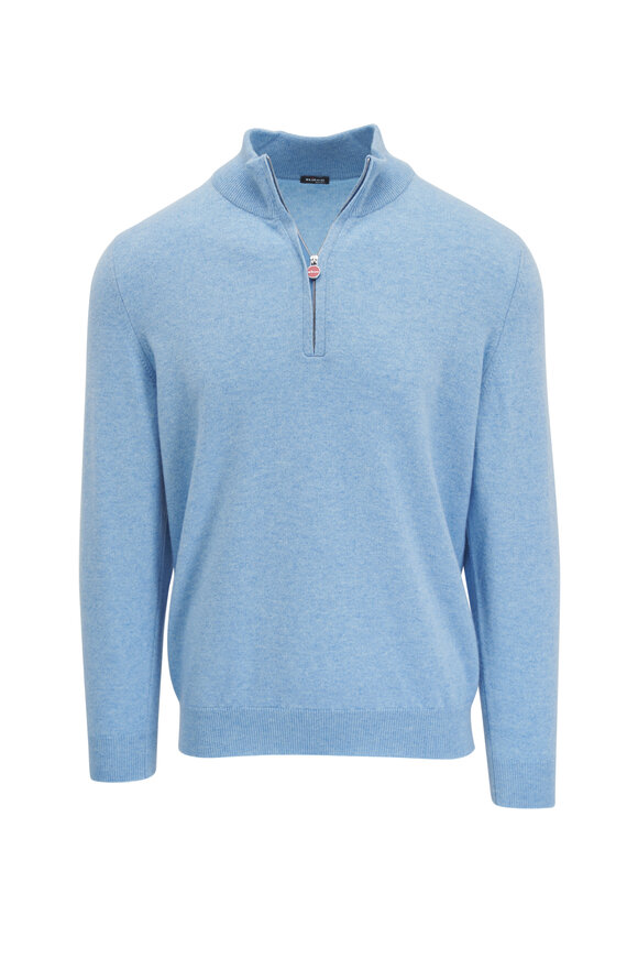 Kiton Baby Blue Cashmere Quarter Zip Pullover 