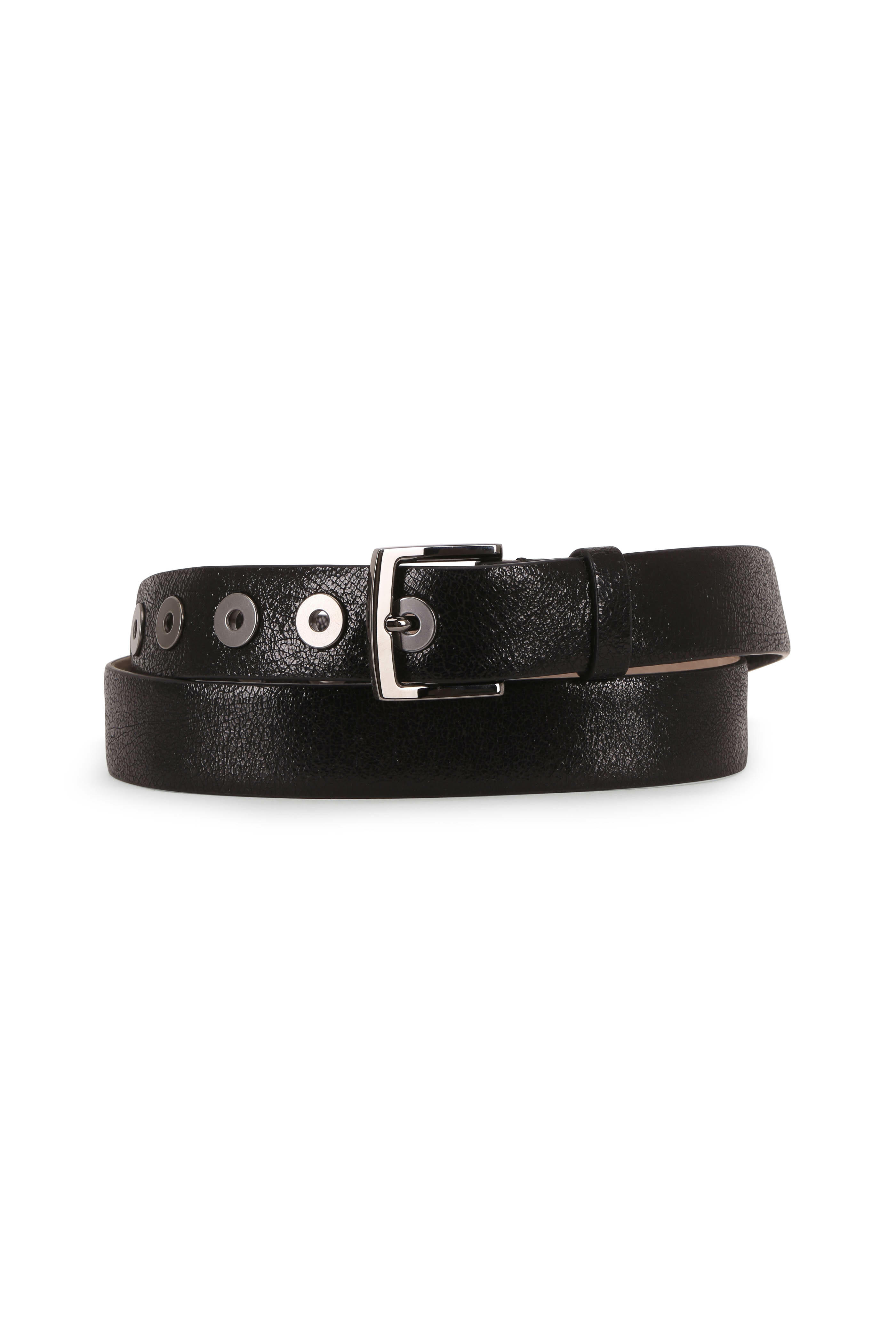 Brunello Cucinelli - Black Crackled Leather Grommet Belt