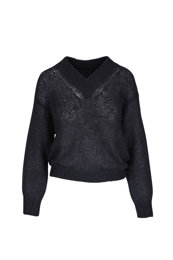 Brunello Cucinelli Black Lofty V-Neck Sweater - view 1
