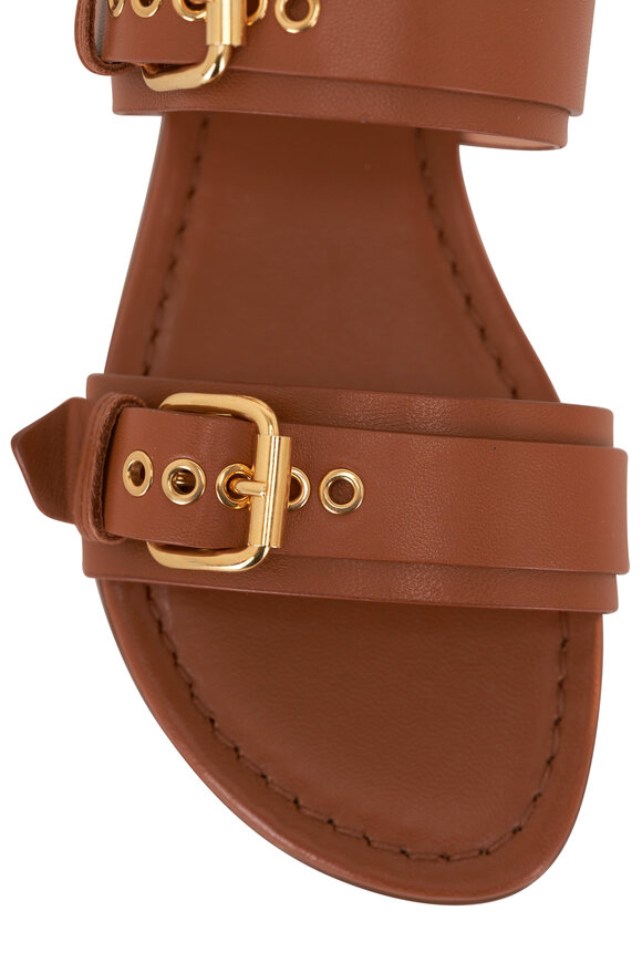 AGL - Summer Buckles Brown Leather Flat Sandal 