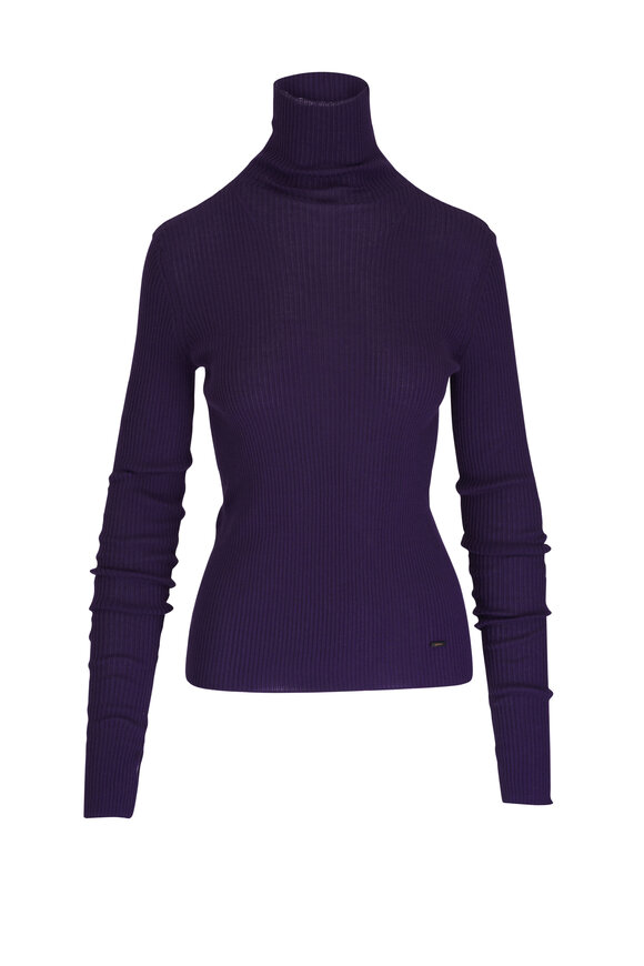 Akris Dark Purple Cashmere & Silk Turtleneck 