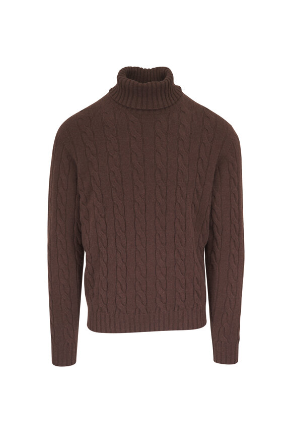 Atelier Munro Brown Cashmere Cable Knit Turtleneck - view 1