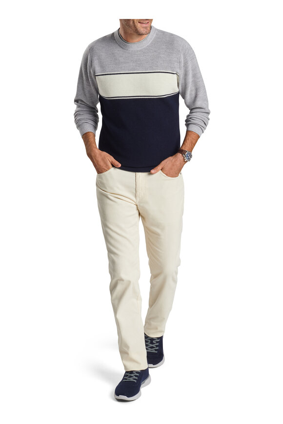 Peter Millar - Navy & Gray Striped Alpine Crewneck Sweater 