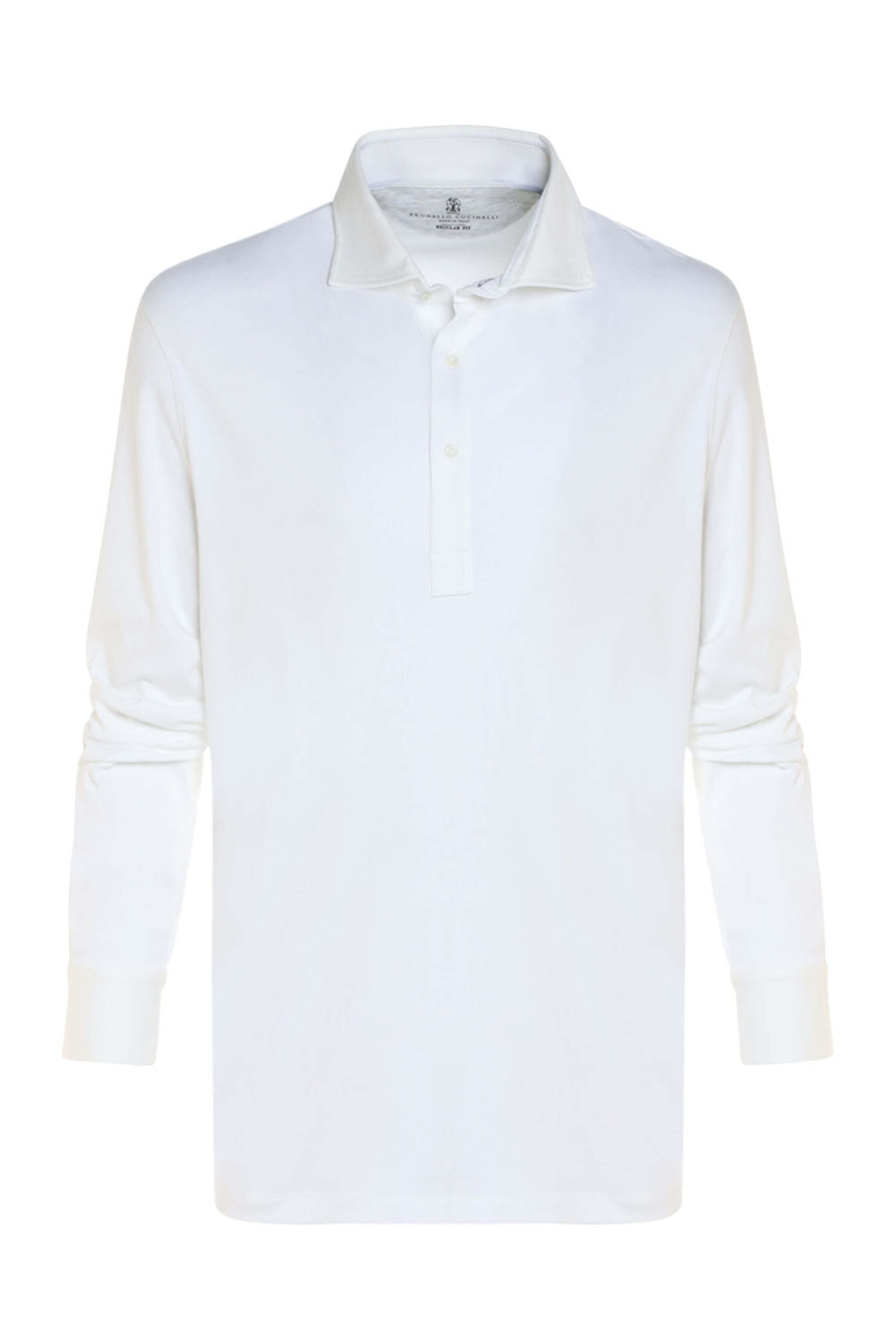 Brunello Cucinelli - White Cotton Blend Jersey Long Sleeve Polo
