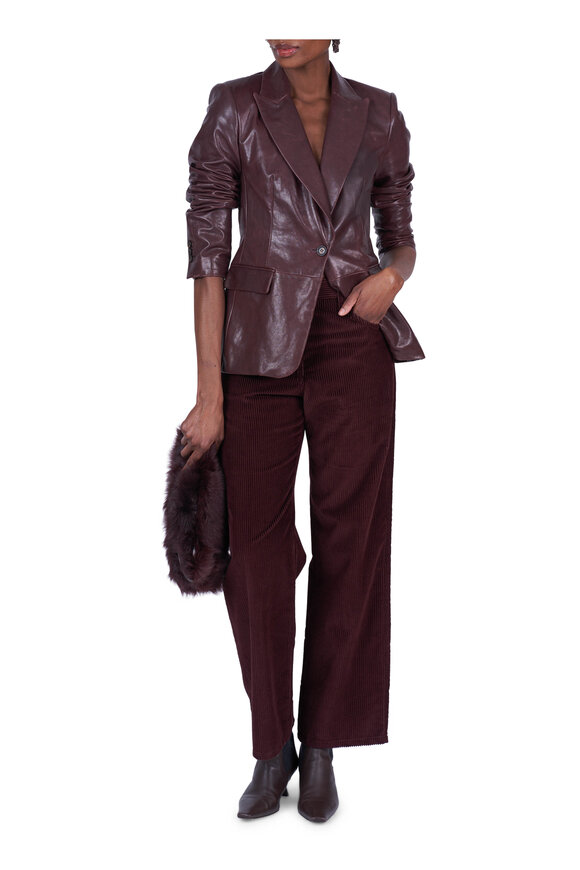 Brunello Cucinelli Dark Red Leather Single Breasted Blazer - view 2
