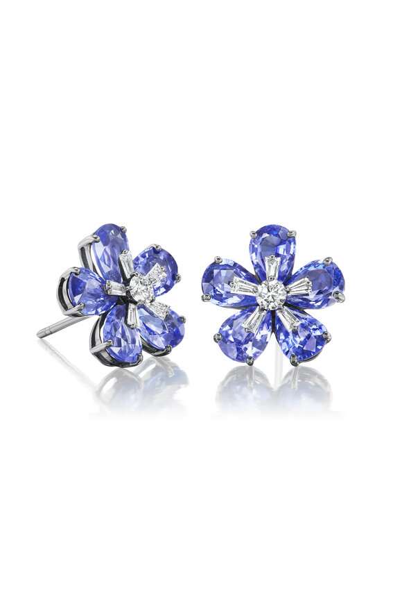 Nam Cho 18k Blue Sapphire Diamond Wildflower Stud Earring - view 1
