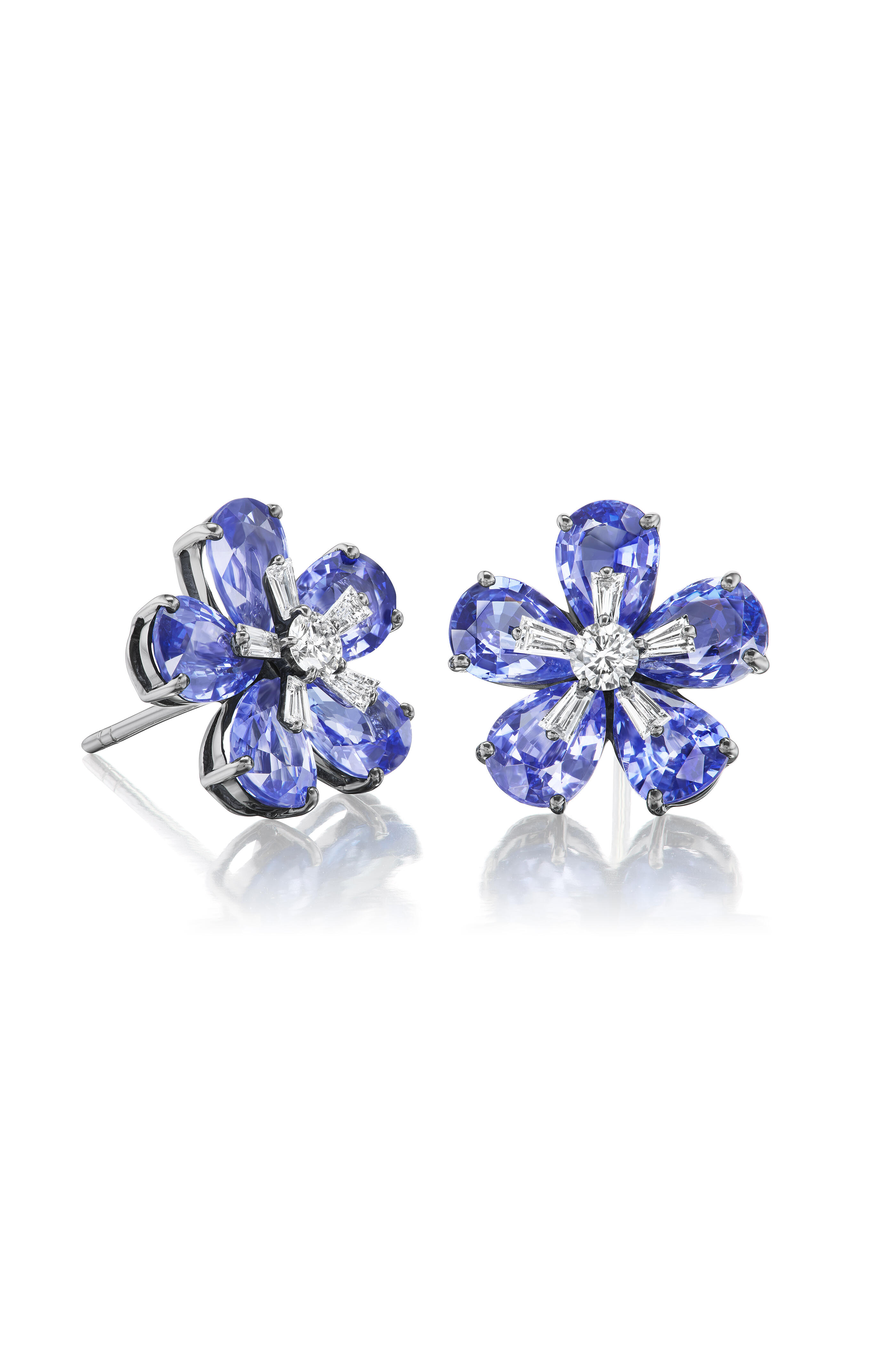 Nam Cho - 18k Blue Sapphire Diamond Wildflower Stud Earring - view 1