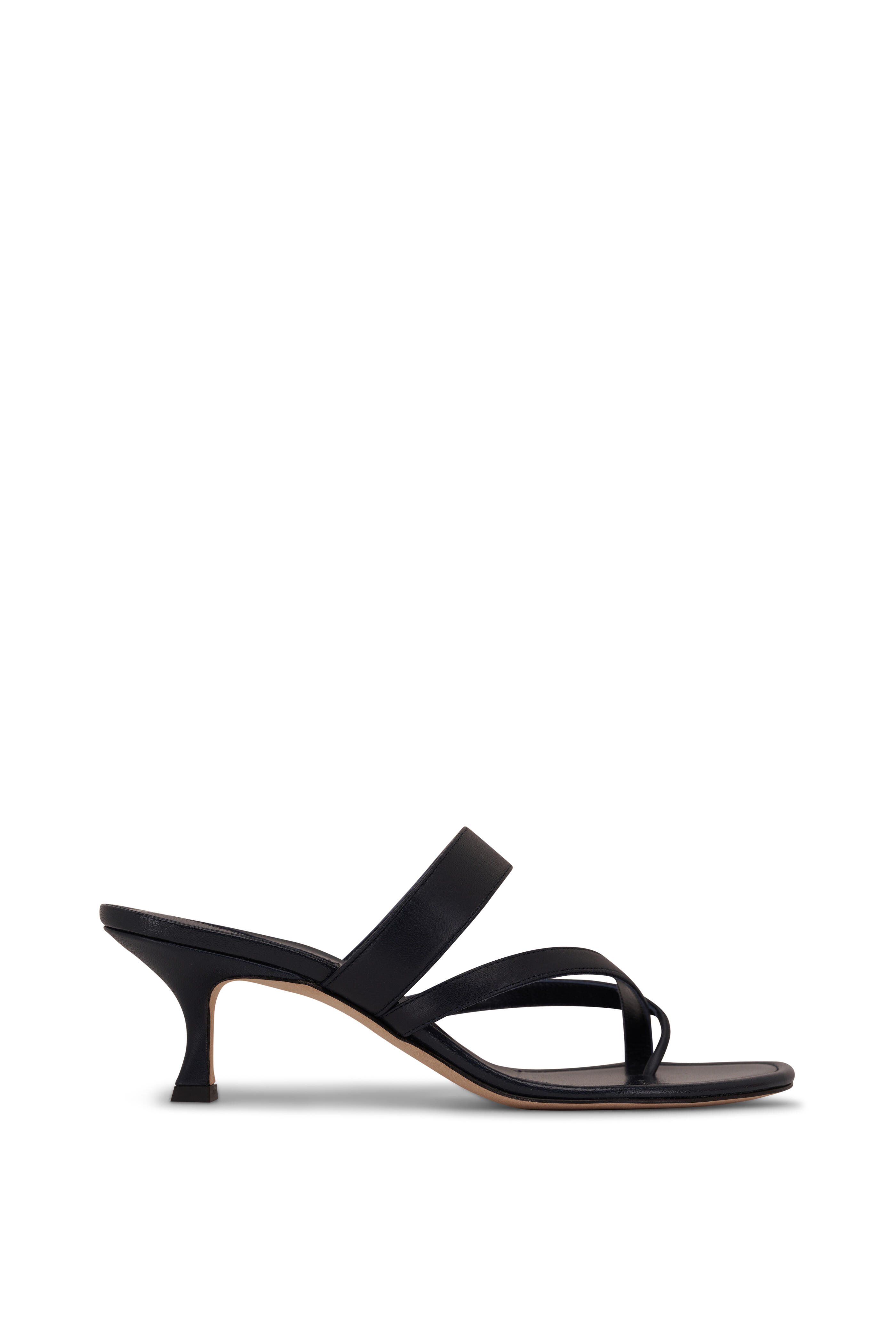 Manolo Blahnik - Susa Navy Leather Thong Sandal, 50mm