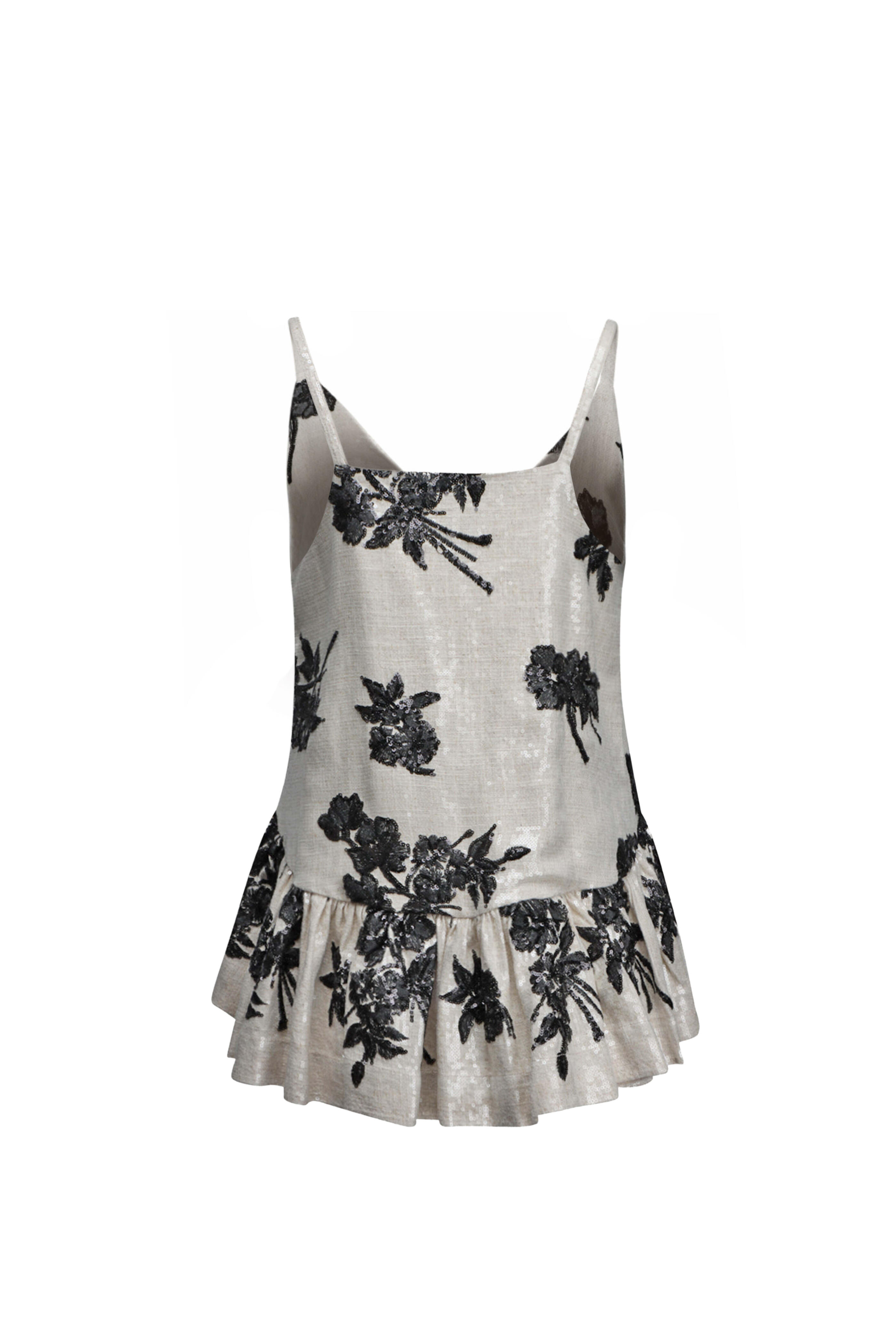 Marques ' Almeida - Beige Sequin Embellished Peplum Tank