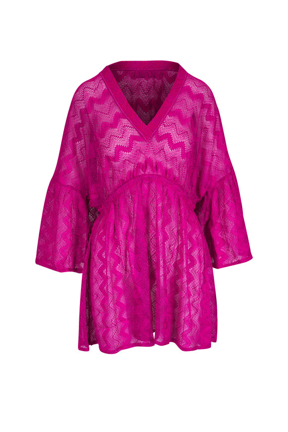 Missoni - Wavy Zig-Zag Pink & White Raschel Mini Dress