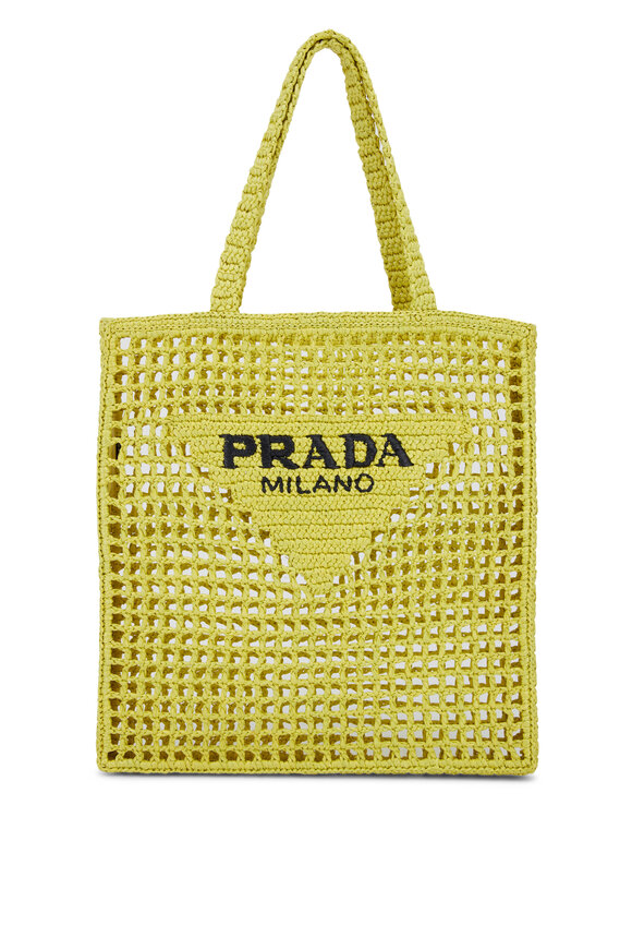 Prada Cedro Crochet Raffia Tote 