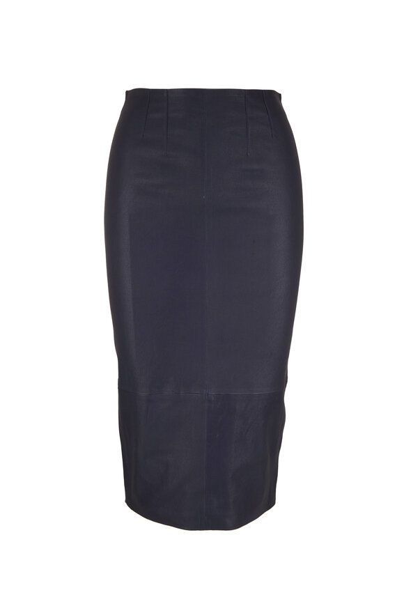 Veronica Beard - Kaliyah Navy Leather Pencil Skirt 