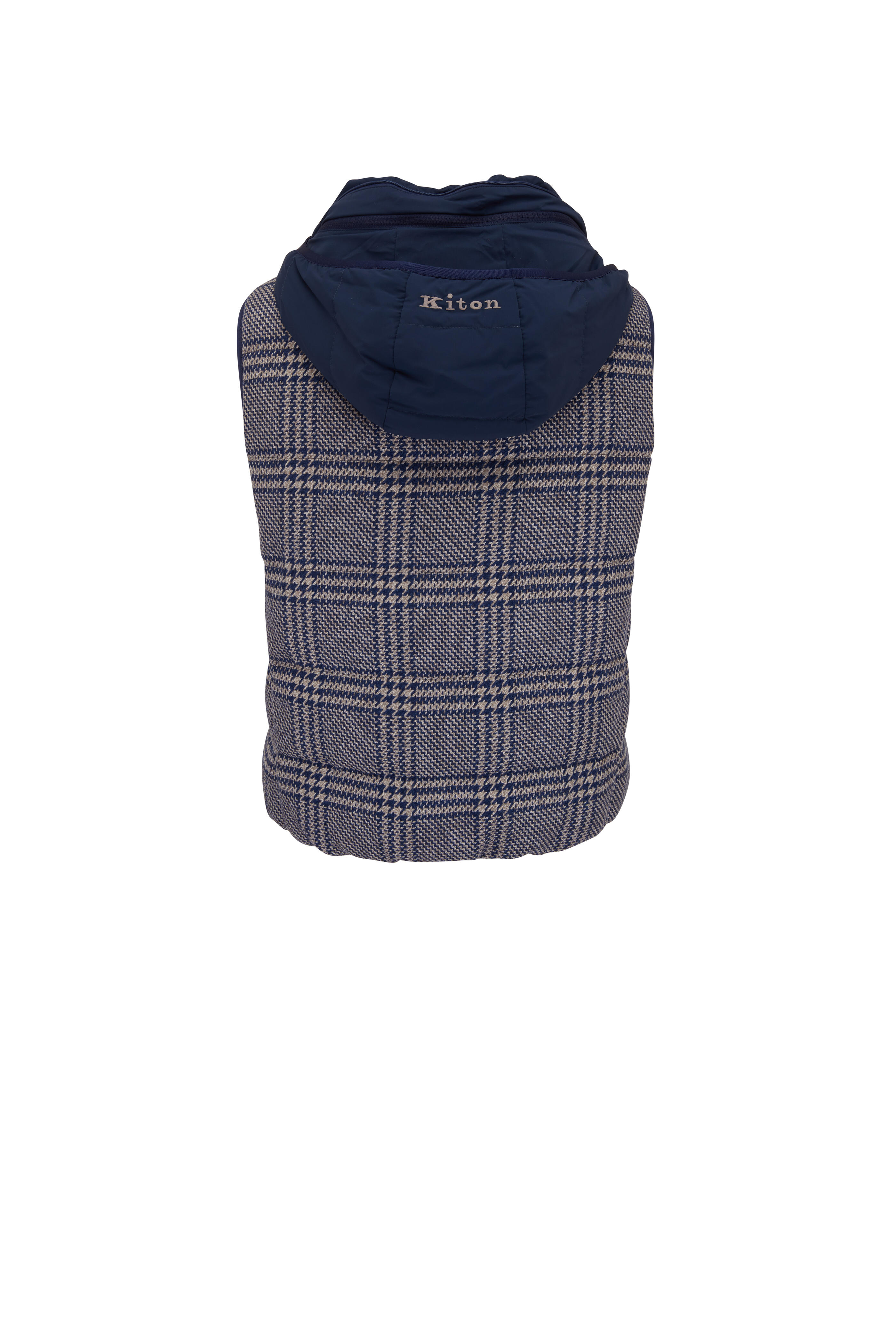 Kiton - Navy Blue Herringbone Reversible Vest