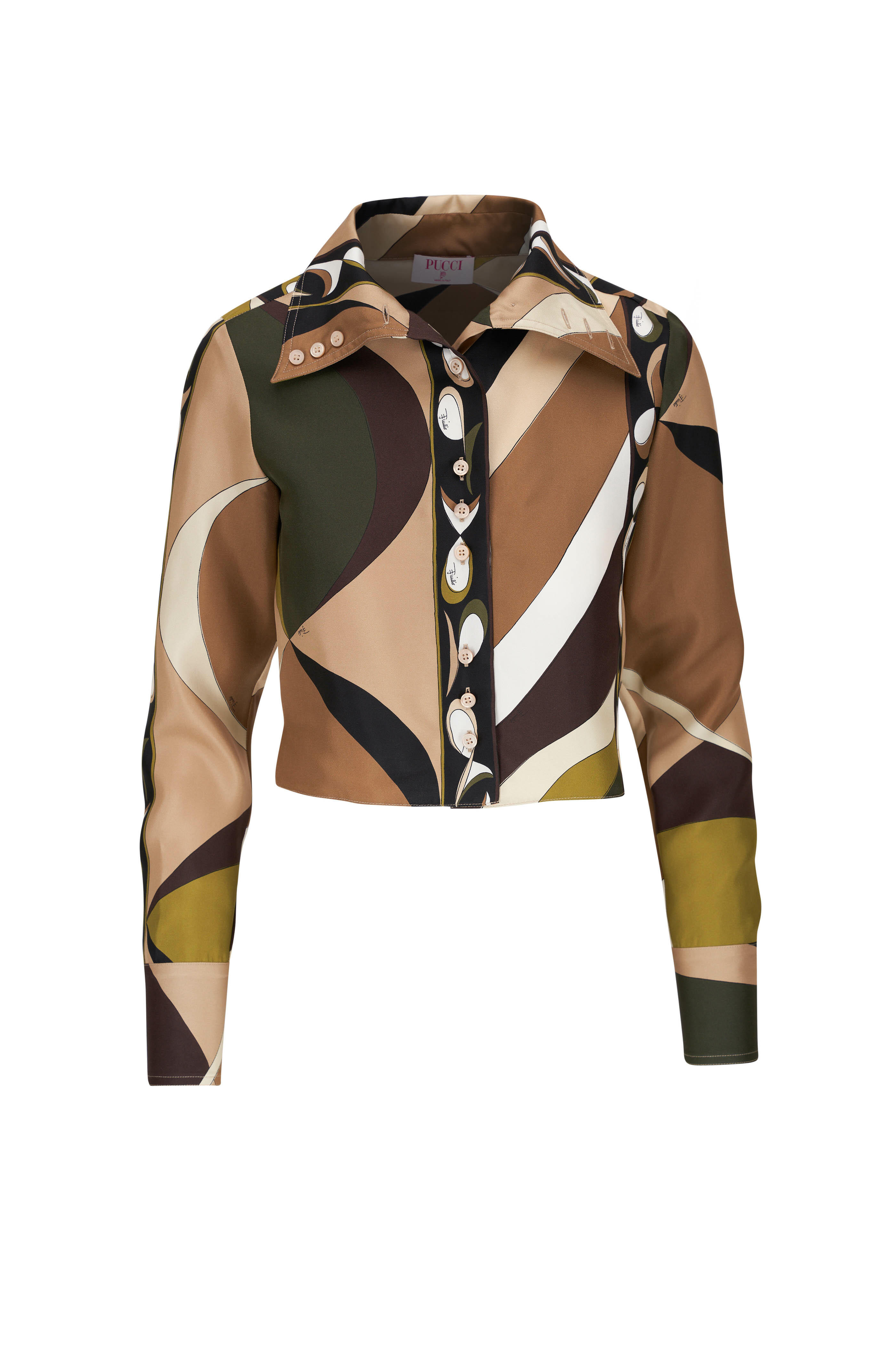 Pucci - Khaki Green Silk Twill Shirt | Mitchell Stores
