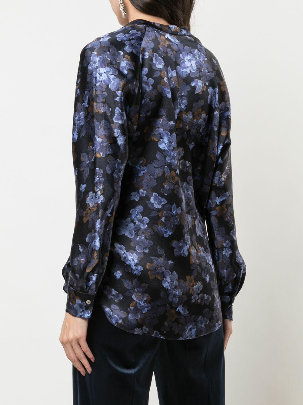 Vince - Blue Plumeria Print Silk Blouse