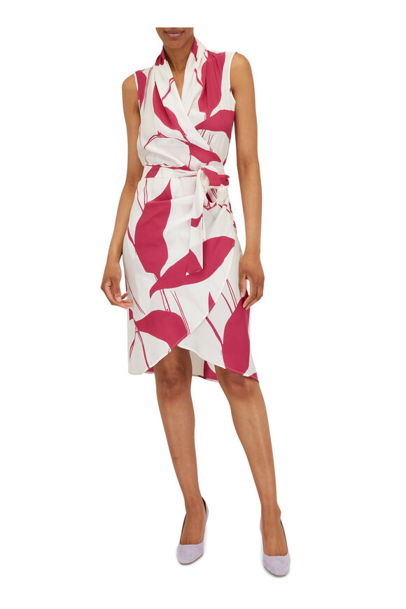 Kiton - Fuschia & White Sleeveless Wrap Dress