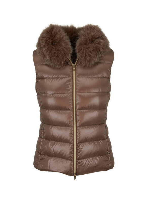 Bronze Fur Collar Puffer Vest