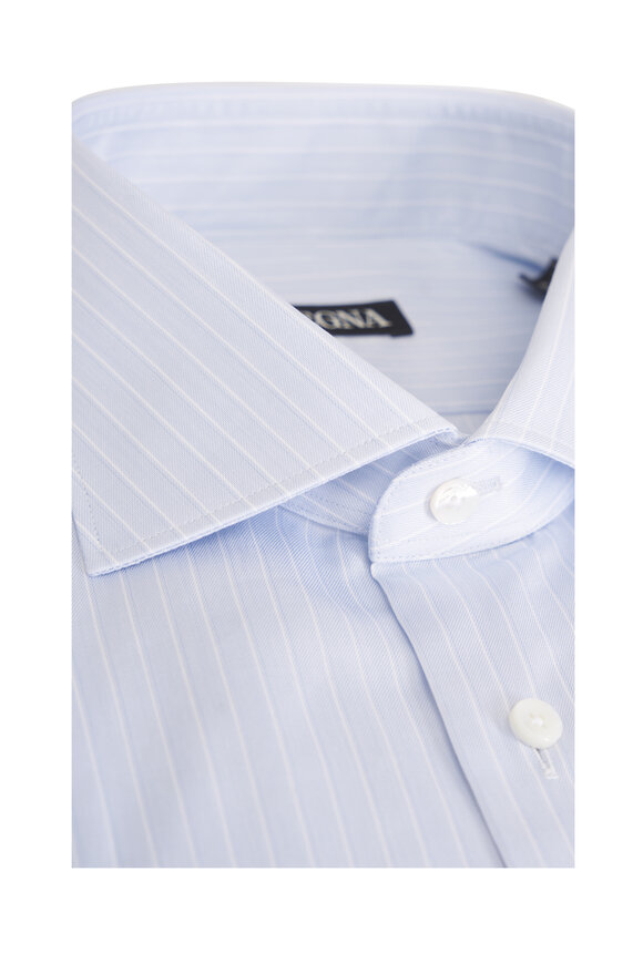 Zegna Sartorial Light Blue Stripe Cotton Dress Shirt - view 2