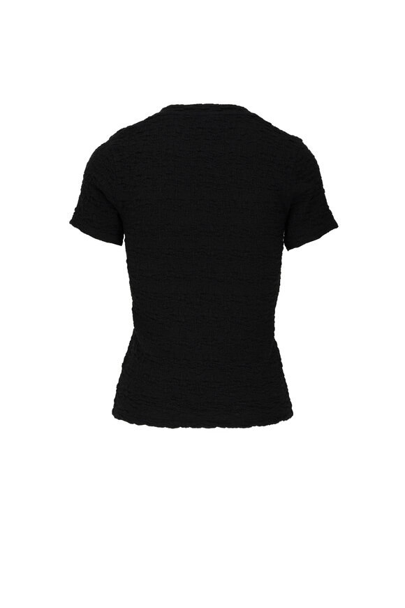 Vince - Black Smocked Popcorn Shrunken Crewneck Top 