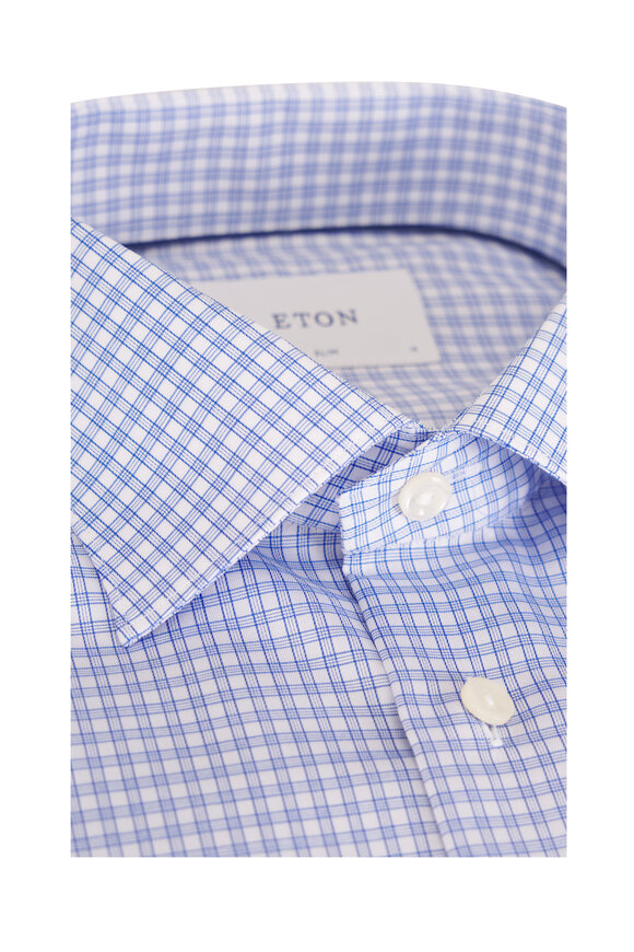 Eton Blue Check Cotton Slim Fit Sport Shirt - view 2