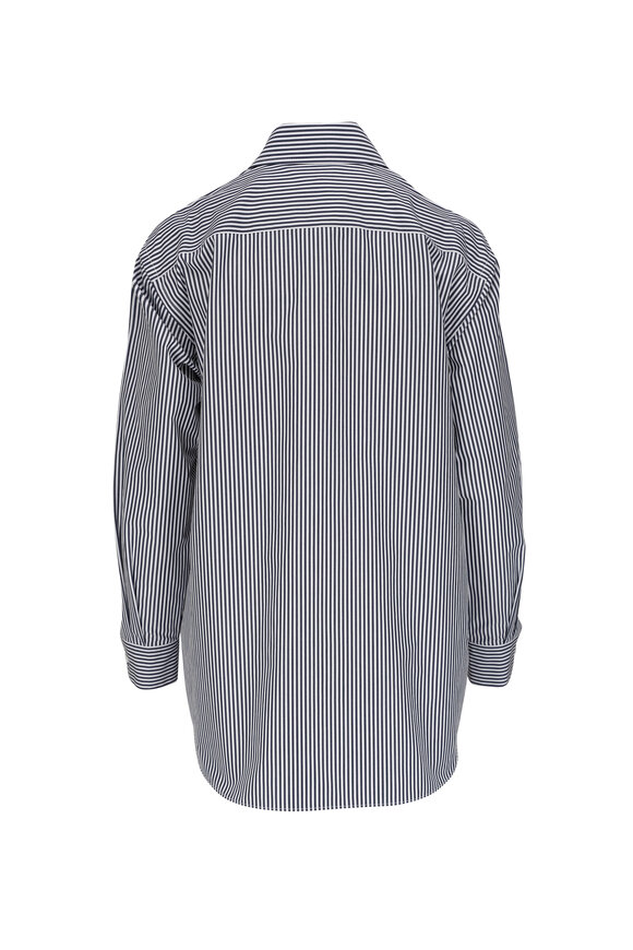 Lafayette 148 New York - Midnight Blue Striped Cotton Oversized Shirt 