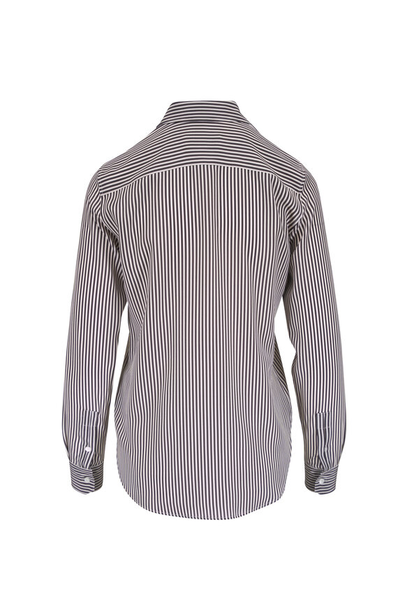 Nili Lotan Gaia Black & Ivory Stripe Silk Button Up Shirt - view 4