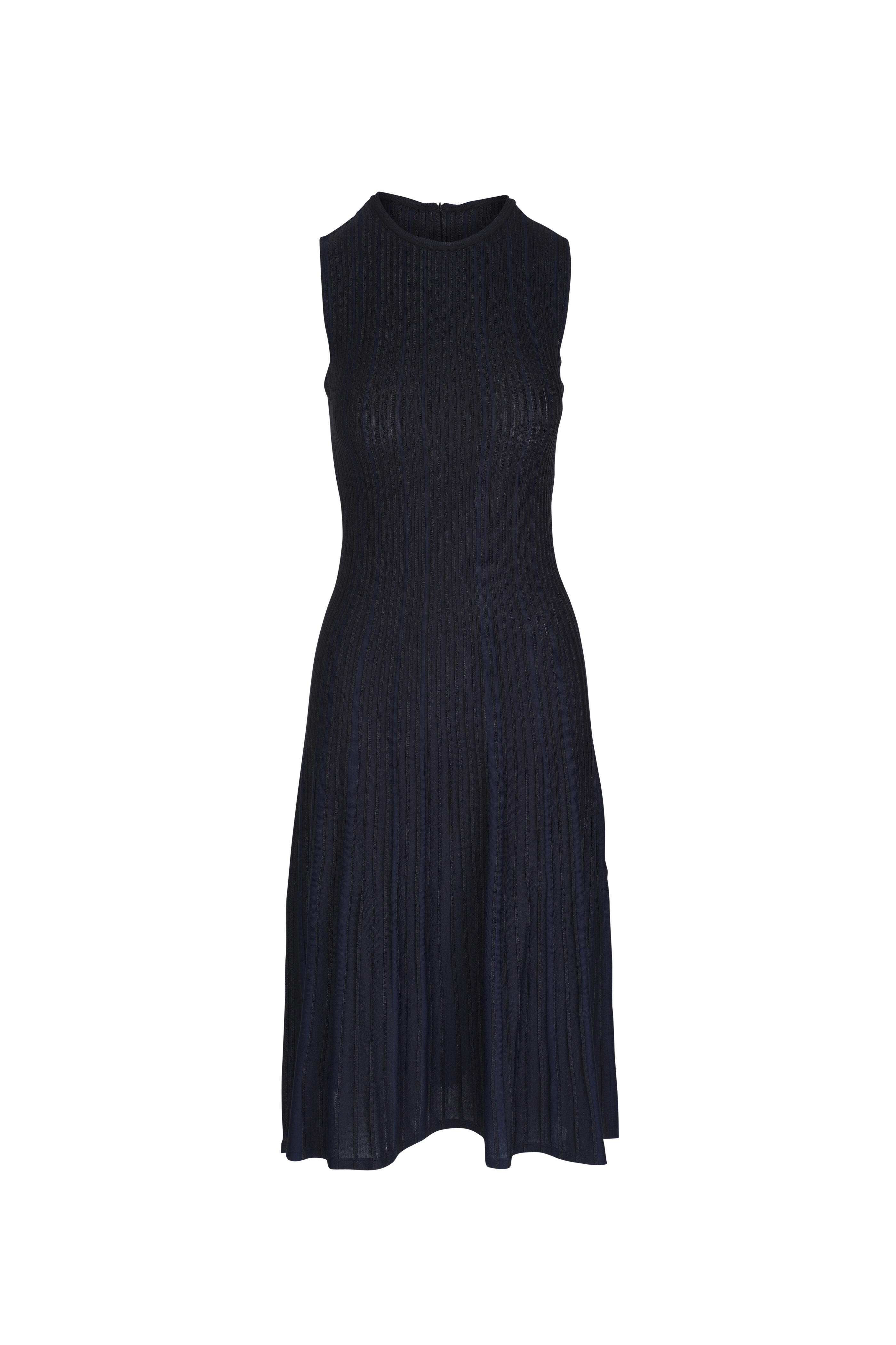 Akris - Navy Blue & Black Sleeveless Lurex Knit Dress