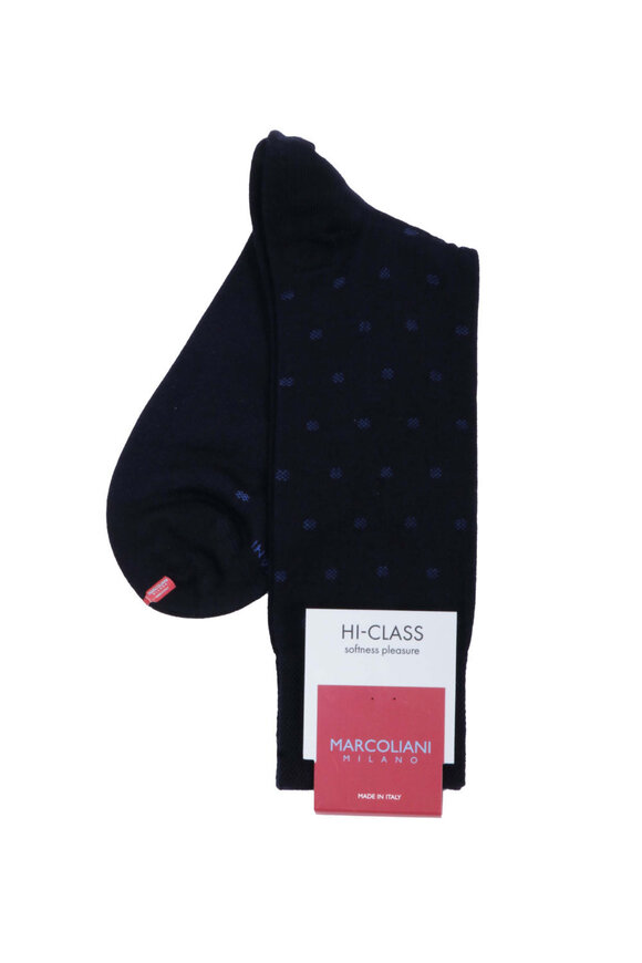 Marcoliani Navy Polka Dot Midcalf Socks