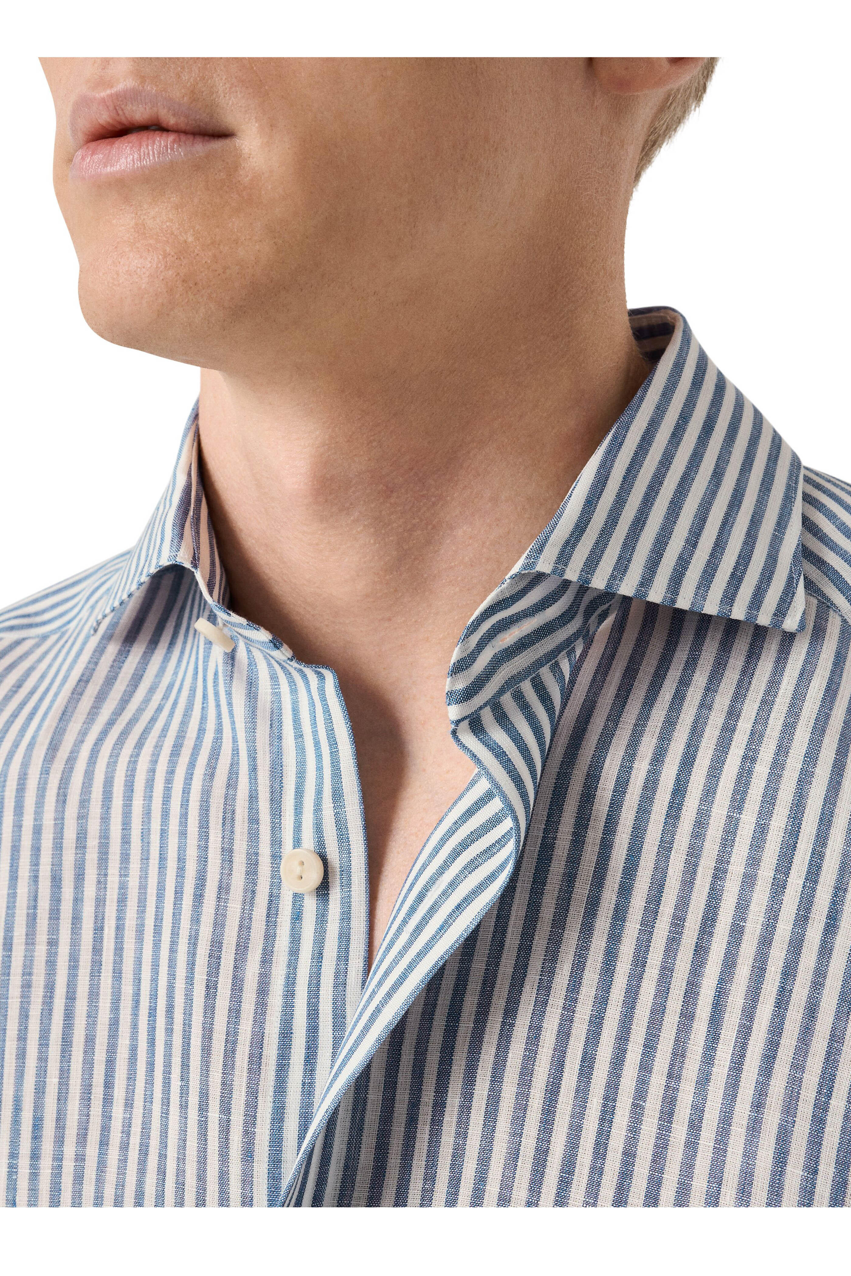 Eton - Blue & White Stripe Linen Dress Shirt