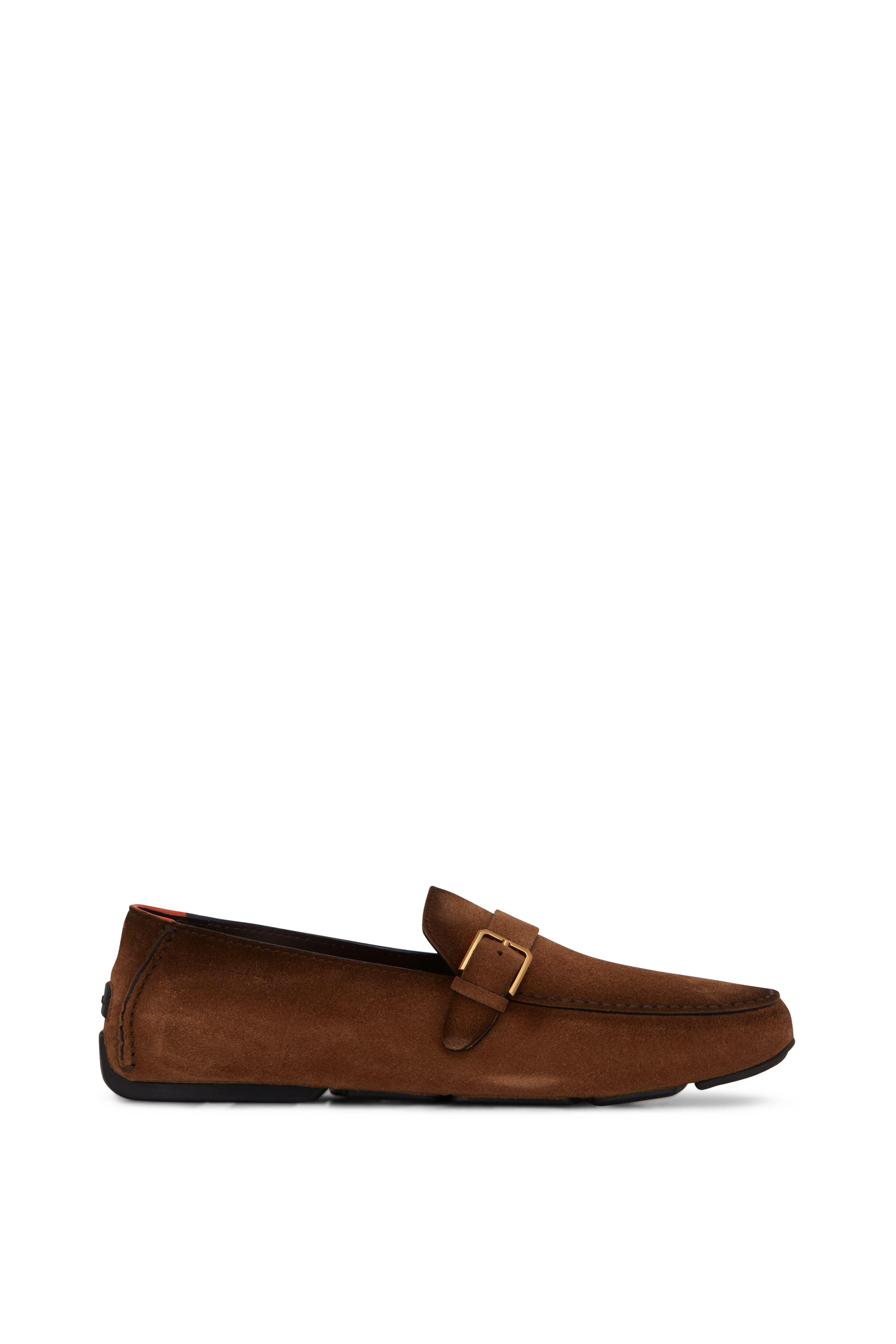 Santoni - Hammel Brown Suede Buckle Driver | Mitchell Stores