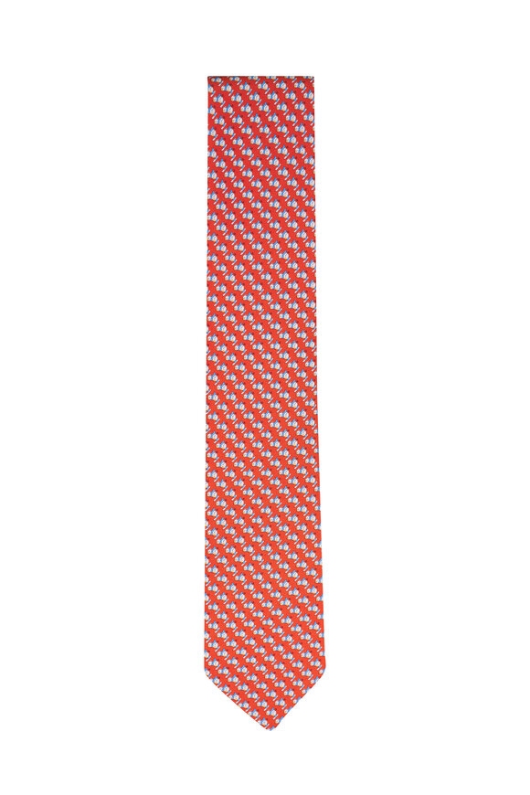 Ferragamo Rust Skiing Bear Print Silk Necktie