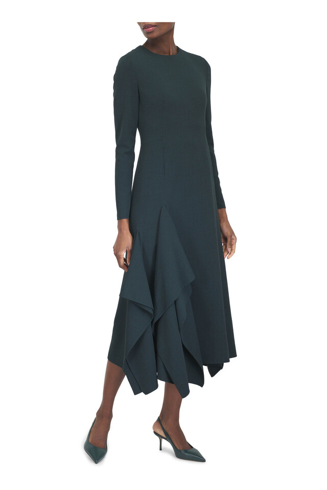 Designer outfit featuring Love Dark Green Leather Slingback, 65mm and Kimono Forest Green Asymmetrical Midi Dress
